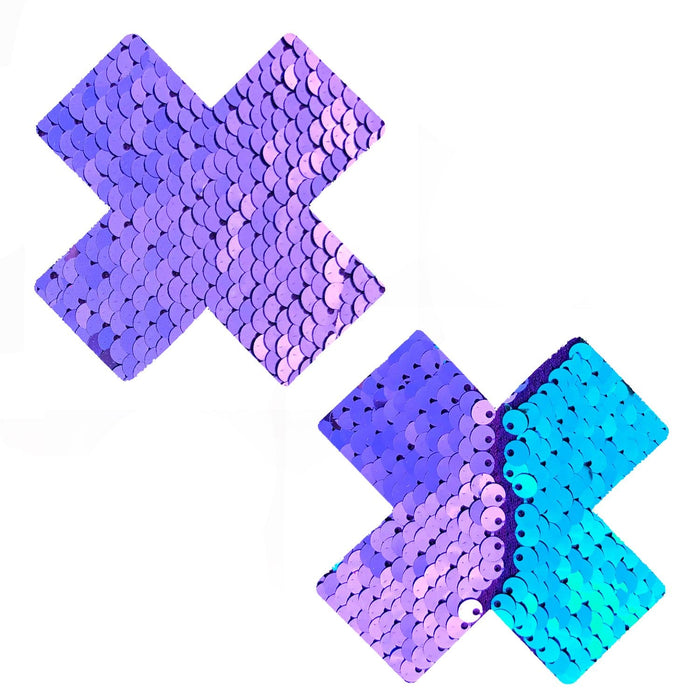 Jasmine Lilac & Turquoise Sequin X Factor Pasties, X Nipple Pasties - NevaNude