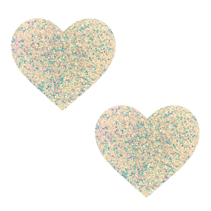 White glitter heart rave pastie, Neva Nude