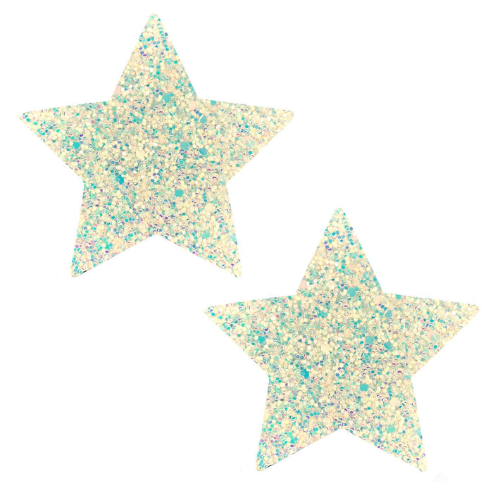 white glitter rave pasties, Neva Nude