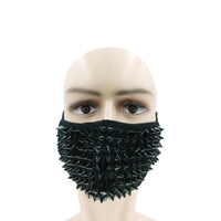 Alternate angle of the black studded goth face mask with filter pocket