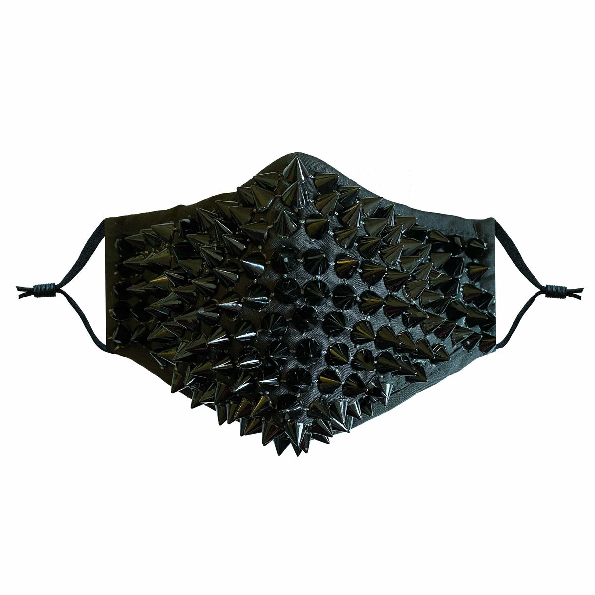 Black studded face mask with filter pocket and spikes for a goth night out