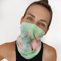 Pastel rainbow tie dye velvet blacklight neck gaiter, soft and stretchy
