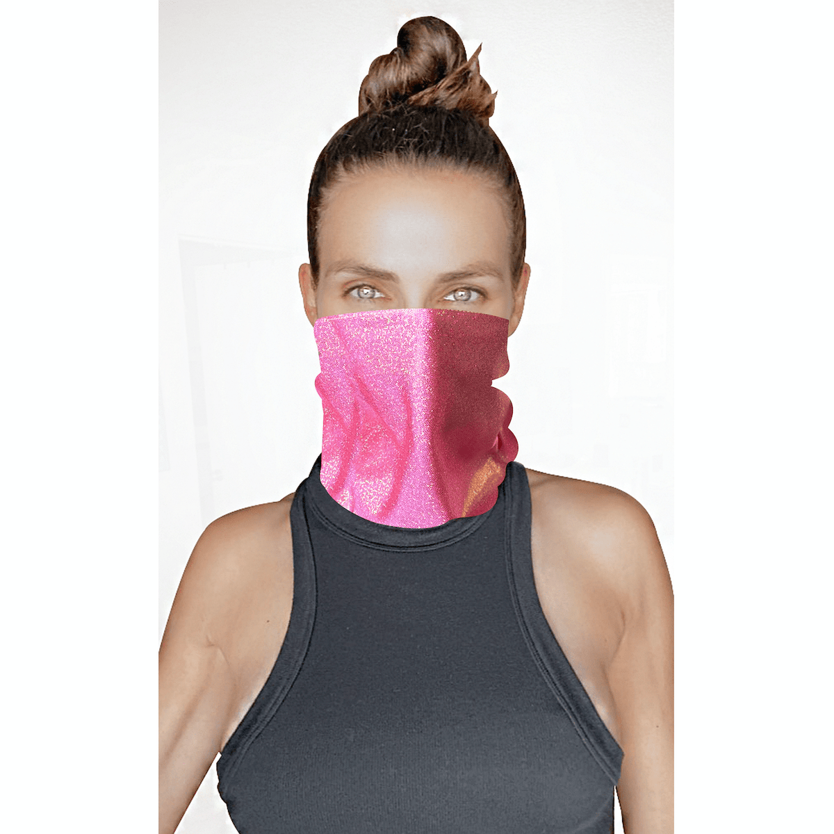 Coral pink iridescent sexy neck gaiter with a soft pastel shine