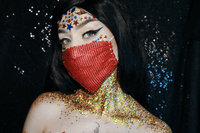Red superhero Halloween bundle with face mask, pasties and glitter