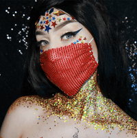 Red superhero face mask, pasties and glitter bundle for Halloween