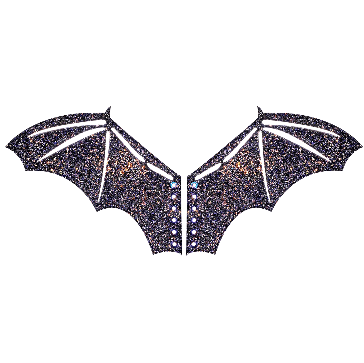 Black glitter reflective bat boot wings for a goth Halloween