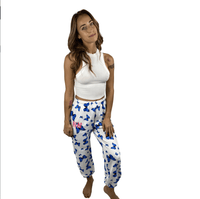 Alternate view of the blue and white butterfly print jogger sweatpants