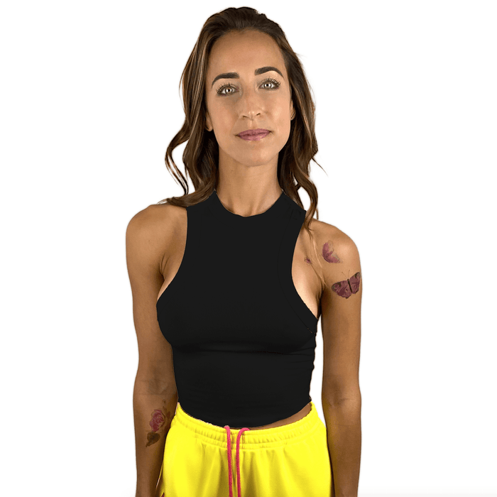 Black cotton side boob tank crop top for a concert night out
