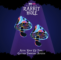 Multicolor glitter aztec toadstool nipple pasties, showing the color, finish and shape of the design