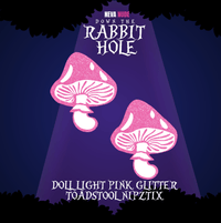 Neon pink glitter toadstool nipple pasties, showing the color, finish and shape of the design