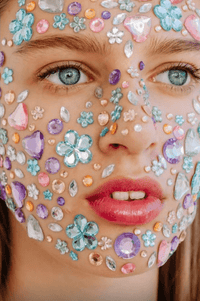 Pastel multicolor crystal face jewels laid out to show color and finish