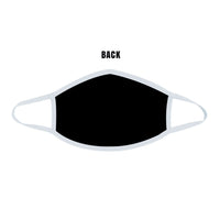 Close up detail of pure white holographic face mask showing fabric and finish