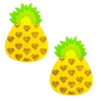 Product view of glitter pineapple nipple pasties highlighting the sparkling glitter finish