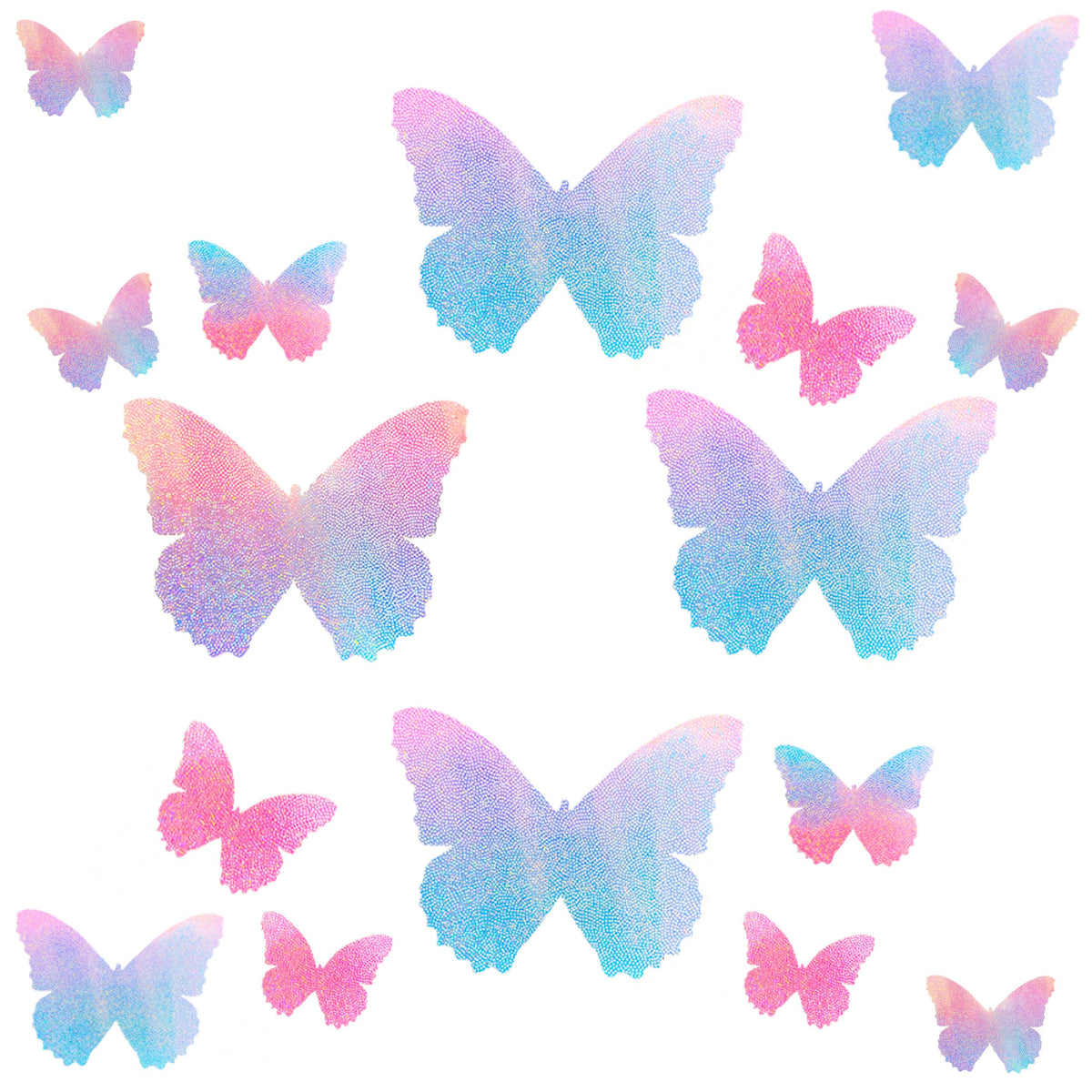 Pink and blue holographic butterfly sticker crop top shown on a clean background