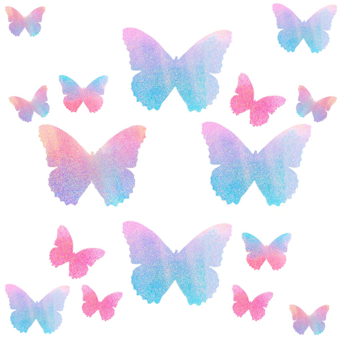 Pink and blue holographic butterfly sticker crop top shown on a clean background