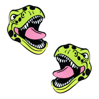 Green glitter dinosaur shaped nipple pasties with black details for costume parties