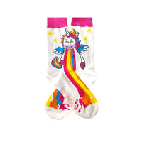 Rainbow unicorn pattern on soft cotton novelty socks, pride cuteness