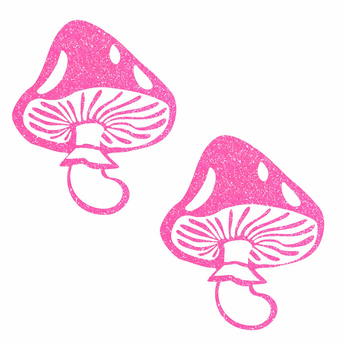 Standalone product shot of the neon pink glitter toadstool nipple pasties