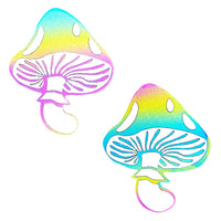 A pair of rainbow-colored toadstool mushroom-shaped nipple cover pasties.