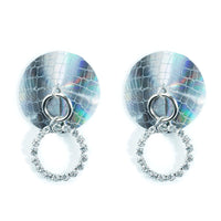 Holographic crystal ring silicone nipple pasties, showing the color, finish and shape of the design