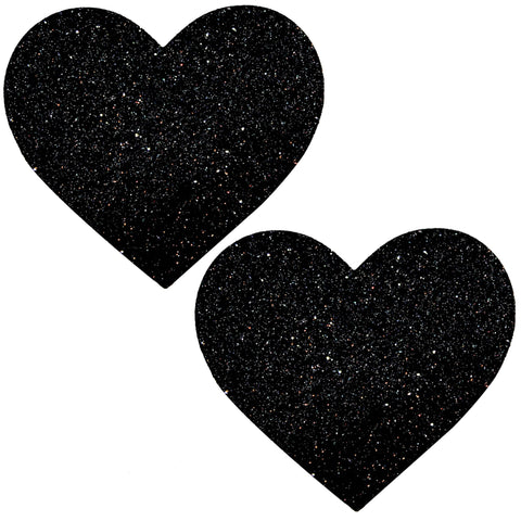 Black Malice Queen Status Plus Size Black Glitter Heart Nipple Cover Pasties