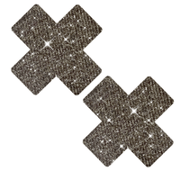 Standalone product shot of the black glitter bling X nipple pasties