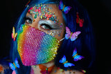Poker Facie Rainbow Crystal Mesh Jewel Face Mask With Adjustable Loops