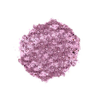 Chunky lavender and pink holographic glitter suspended in clear aloe gel