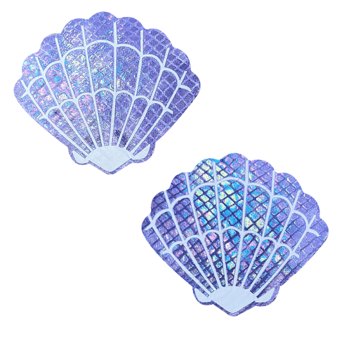 Purple Mother Of Pearl Holographic Mermaid Shell Nipple Cover Pasties